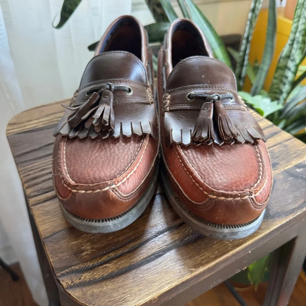 Dockers Mens Brown Leather Tassel Kiltie Loafers Boat Shoes Size 12M